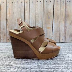 Michael Kors Carla Platform Wedge Sandals in "Luggage" Size 10 Women